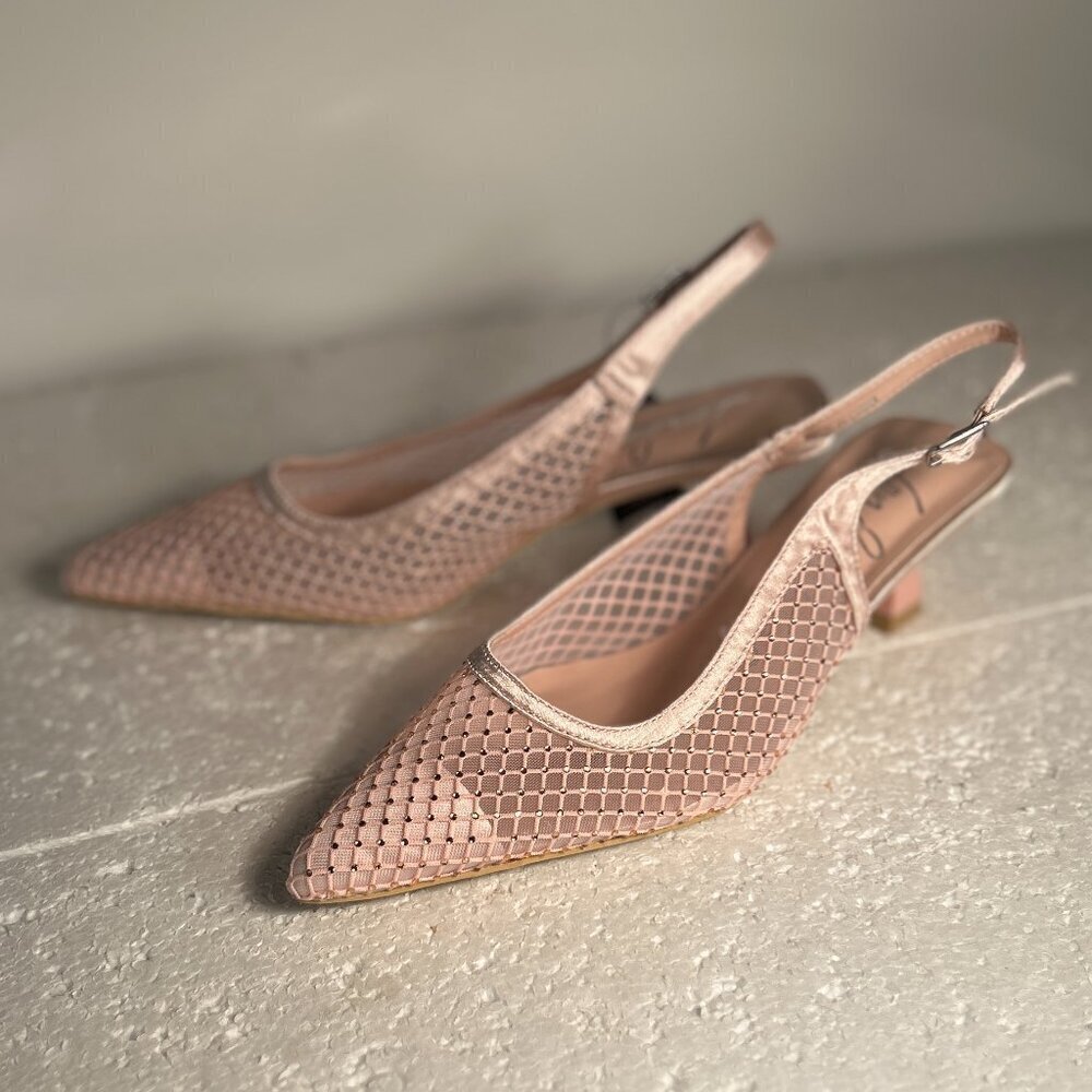 London Rag NWT SZ8 Pink Mesh Embellished Heels Wedding Coquette Formal Dressy
